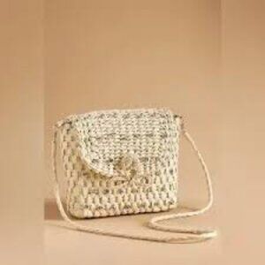 ANTHROPOLOGIE EMBELLISHED STRAW CROSSBODY CREAM WOMEN BAG NWOT